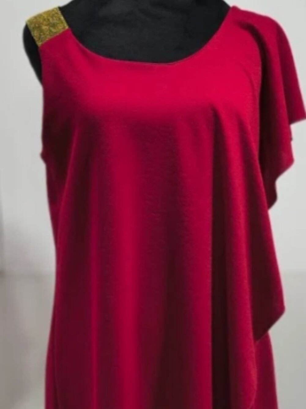 Miss Star - Red Dress Gold One Sided Strap w/ Asymmetric Overlay Women's Size L